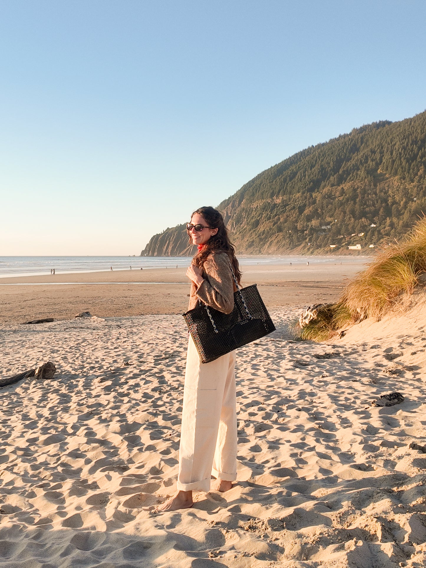 Large Market Tote- Black Leather