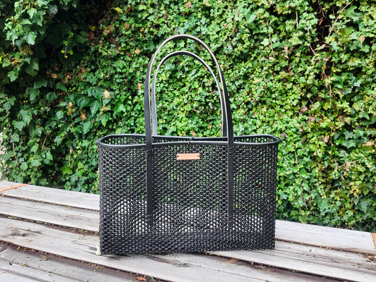 Large Market Tote- Black Leather