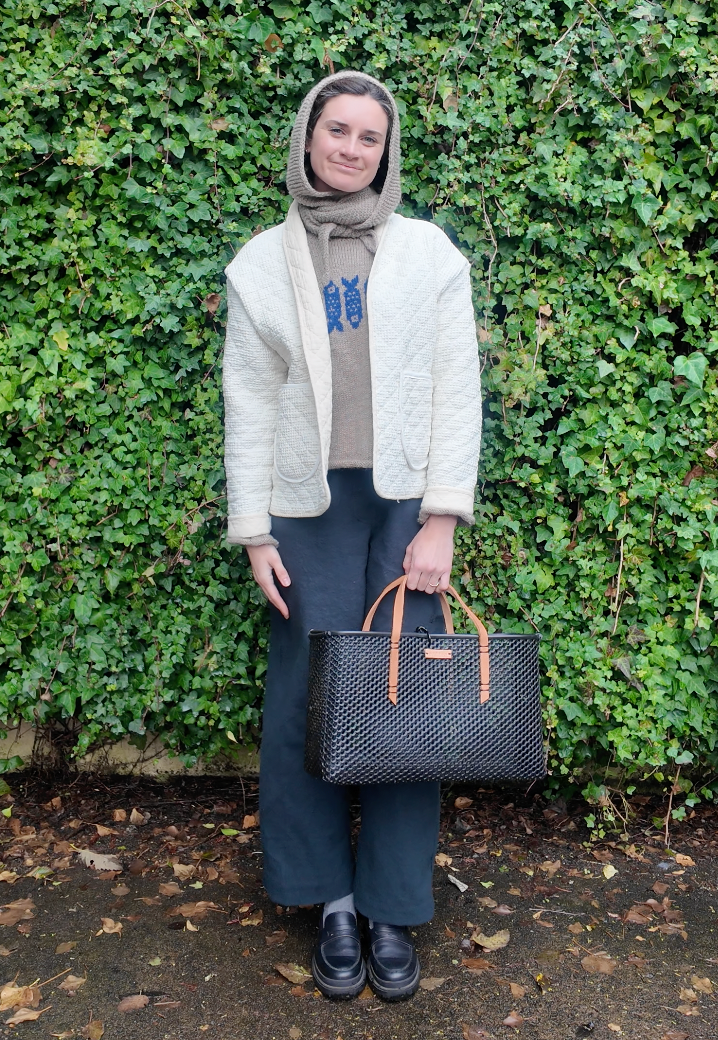 Large Market Tote- Black Leather